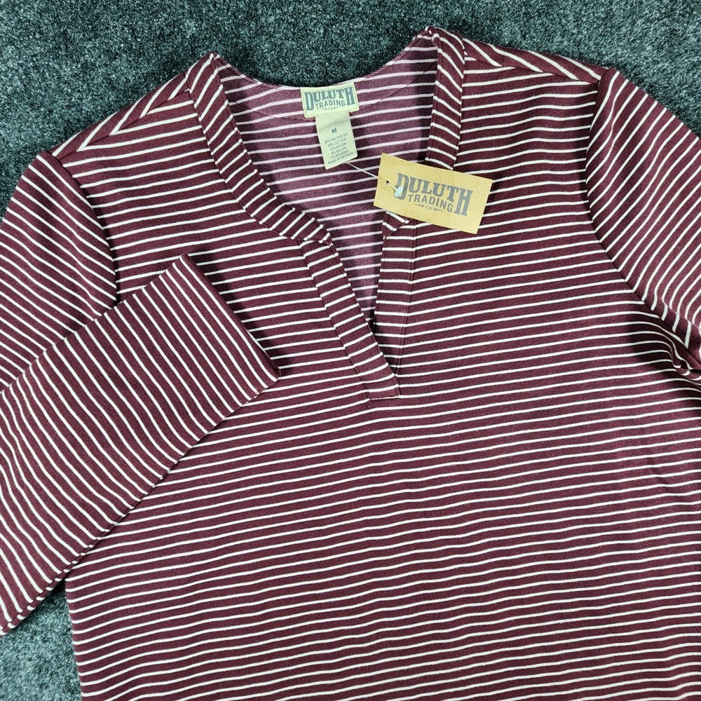 New Duluth Trading Co Ponte Pro Tunic Womens M Burgundy Striped Long Sleeve